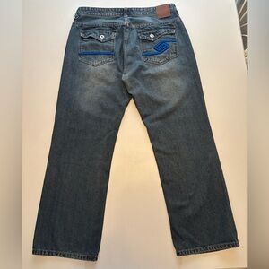 Faded enyce dirt washed baggy embroidered jeans